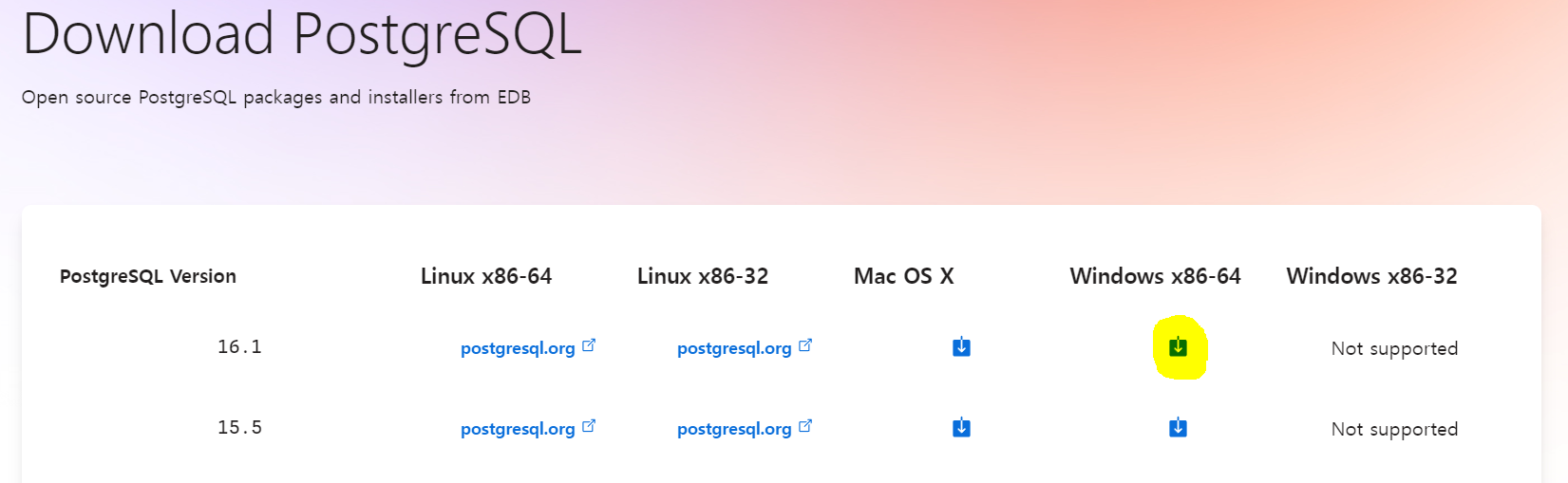PostgreSQL 공식 사이트